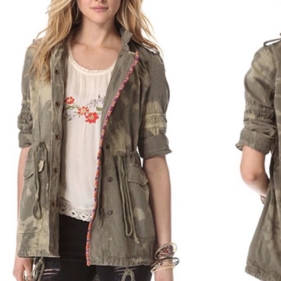 Free people] Camo Embroidered Custom dyed Oversize utility safari jacket Coat - Picture 2 of 12